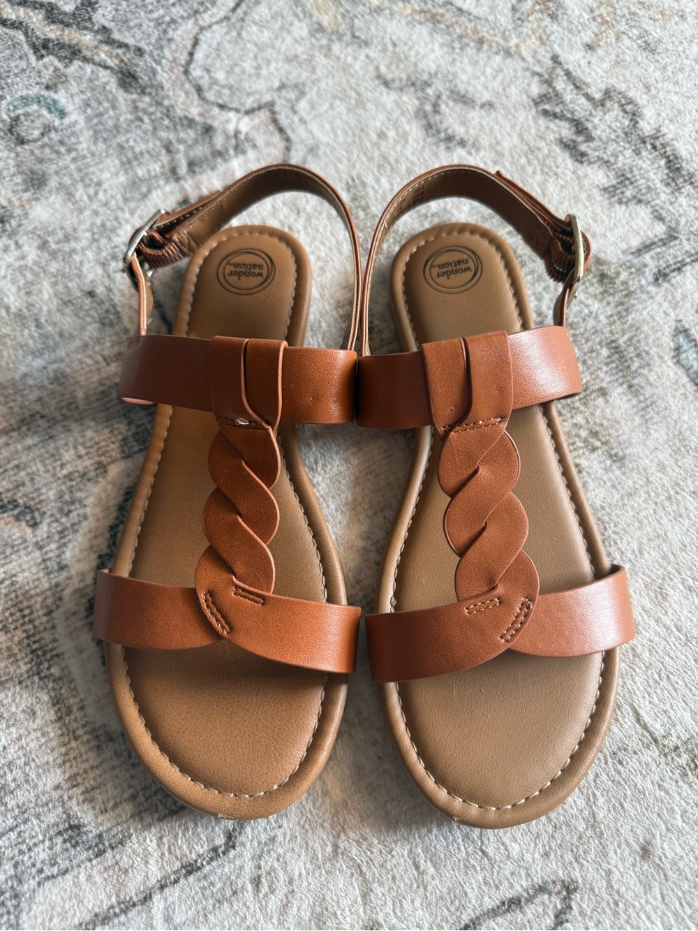 wonder nation Brown Braided Strap Girls Sandals